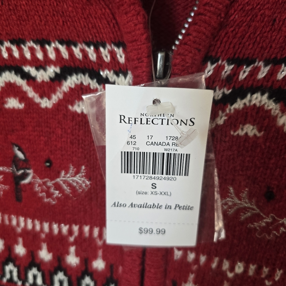 Northern Reflections Cardinal Acrylic Zip Up Sweater Red Womens Small NWT - Picture 5 of 13